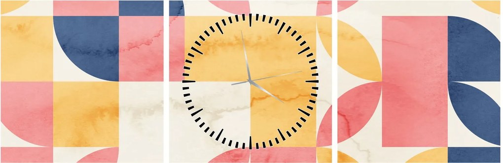 Obraz - Abstrakcja z wzorami retro (z zegarem) (90x30 cm)