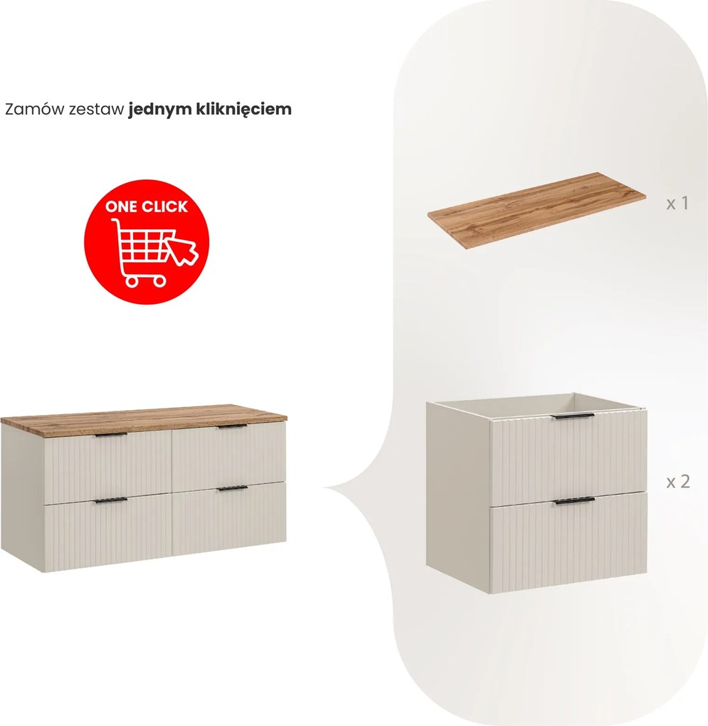Szafka łazienkowa na umywalki nablatowe Adel 120 cm, kaszmir/dąb wotan