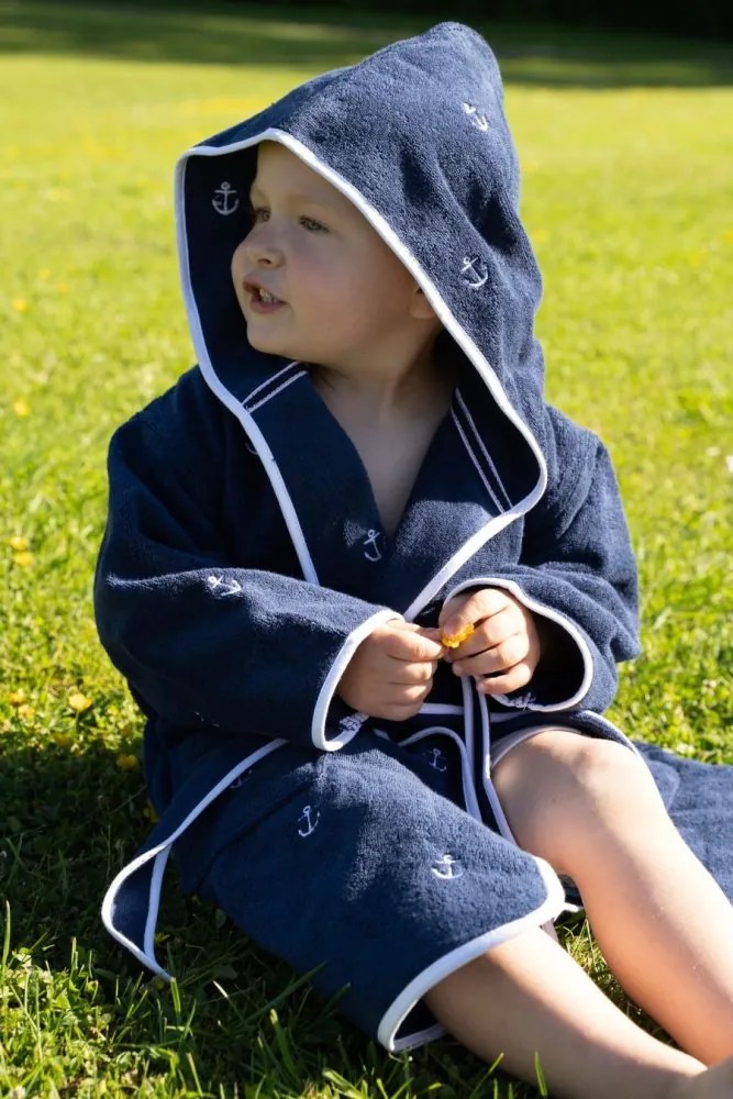 Dziecięcy szlafrok MARINE BOY z kapturem w ozdobnym opakowaniu 4 lata (wys.104 cm) Ciemnoniebieski