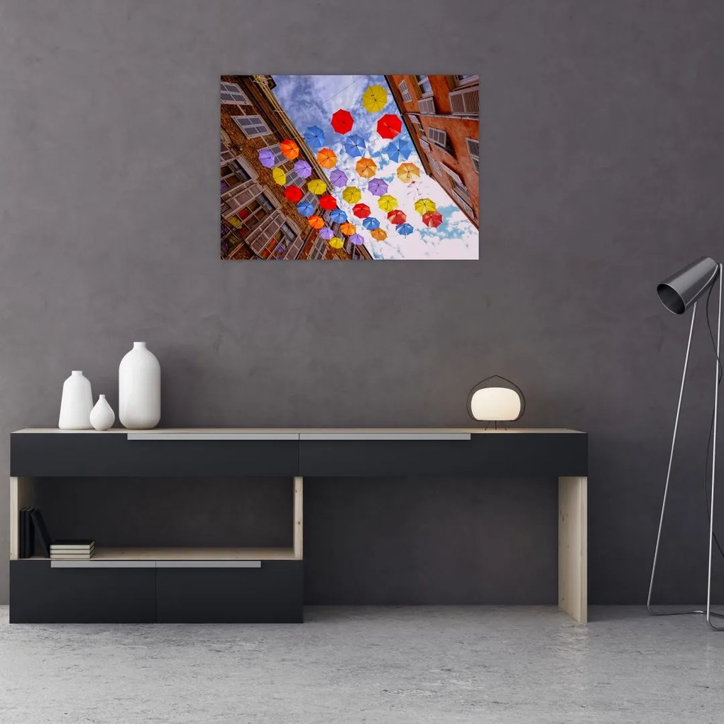 Obraz kolorowych parasoli (70x50 cm)