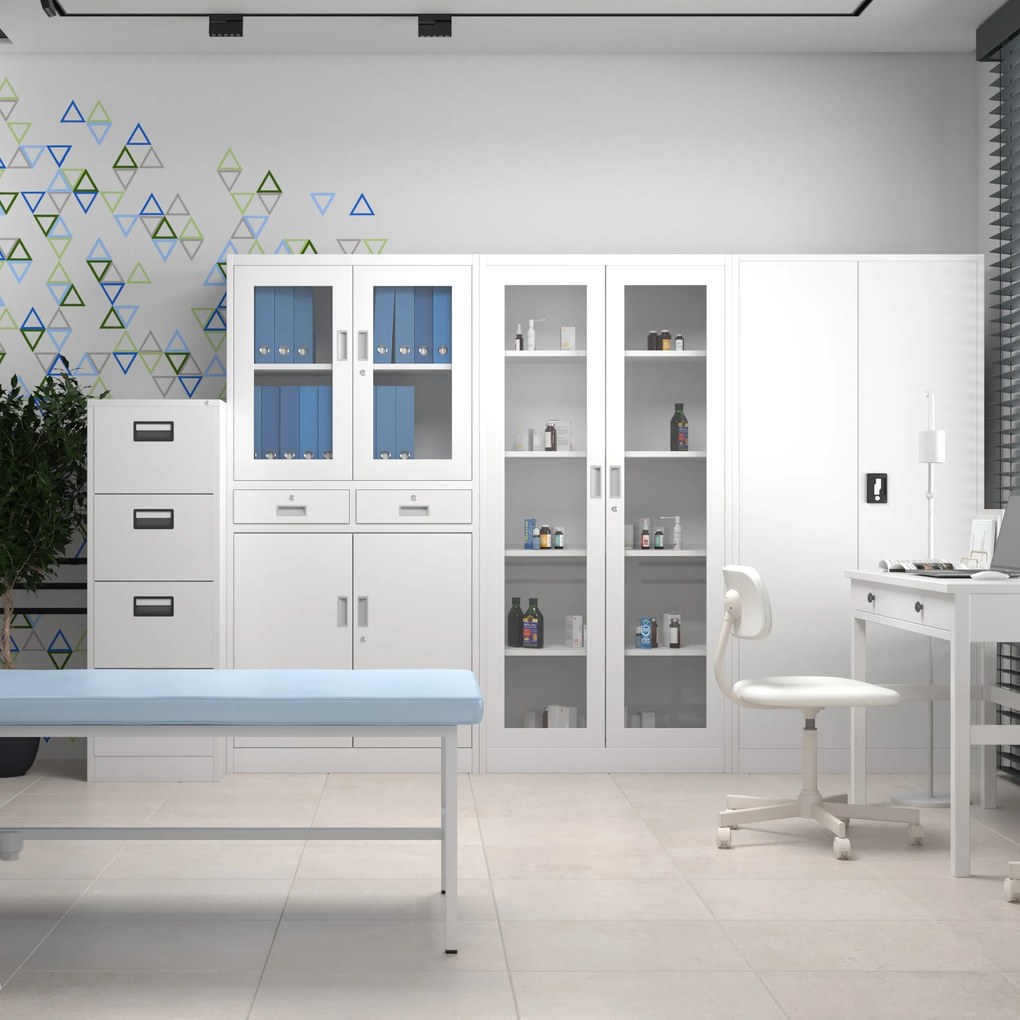 Szafa przeszklona medyczna, witryna lekarska AMELIA, 900 x 1850 x 400 mm, biała