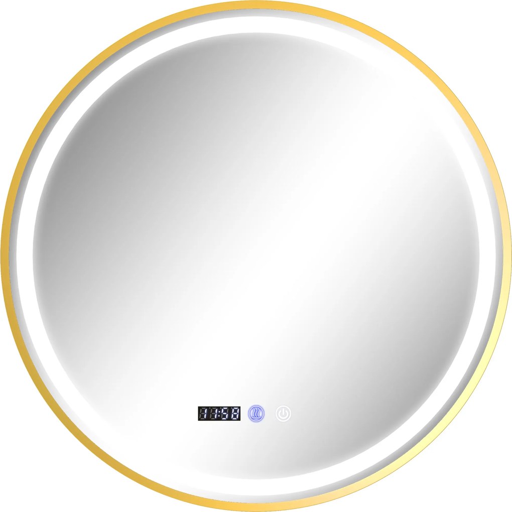 HOMCOM Okrągłe Lustro Łazienkowe z LED, Lustro Łazienkowe z Funkcją Przeciwmgielną, Dotykowa Obsługa, Wyświetlacz