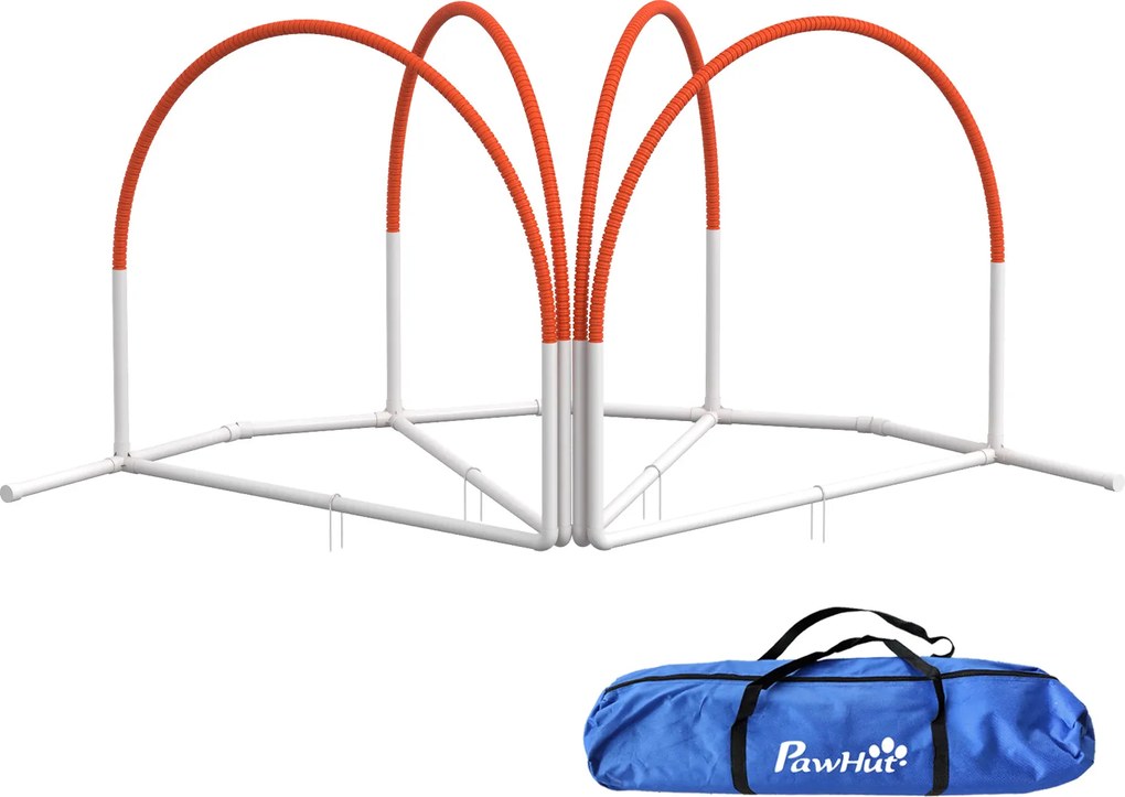 PawHut Zestaw do Agility dla Psów, 4-częściowy, w zestawie torba, Plastik, 89x69x99 cm, Biały+Pomarańczowy