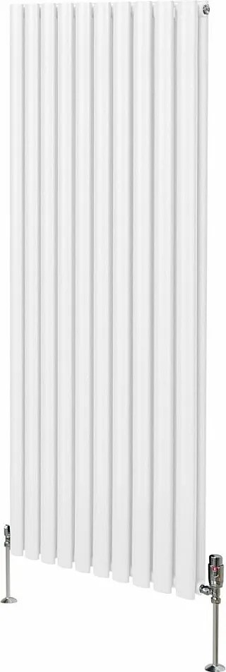 Grzejnik kolumnowy owalny i zawory - 1600 mm x 600 mm - biały