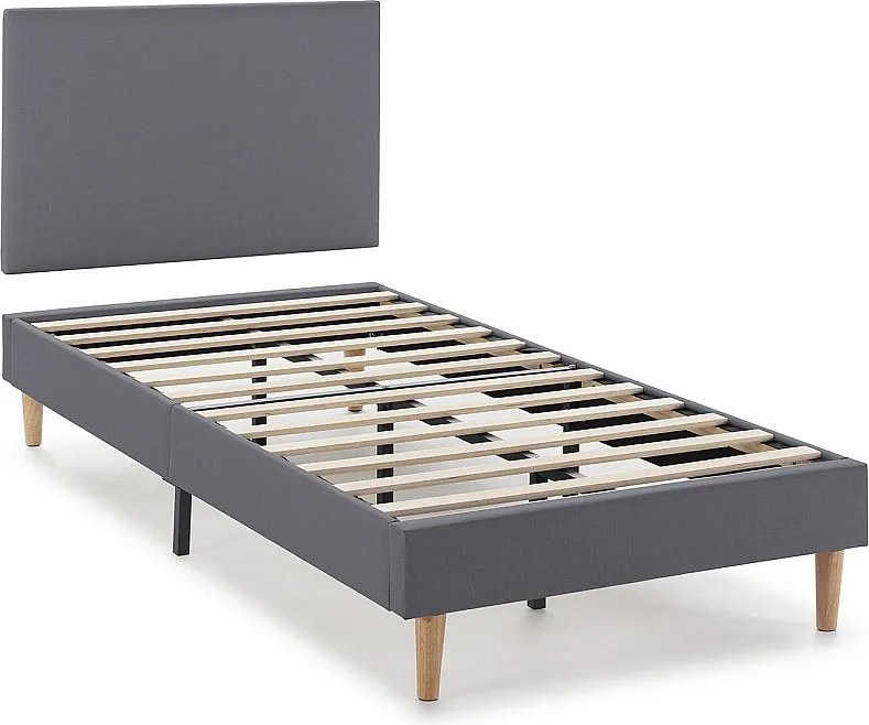 Kolumnowy stelaż tapicerowany Aura + zagłówek 90x190 cm Szary Ciemny, wysokość 30 cm.