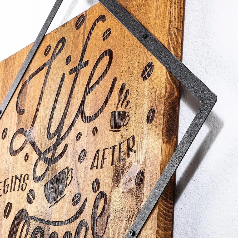 Drewniano-metalowa dekoracja ścienna 54x54 cm Life Begins After Coffee – Wallity