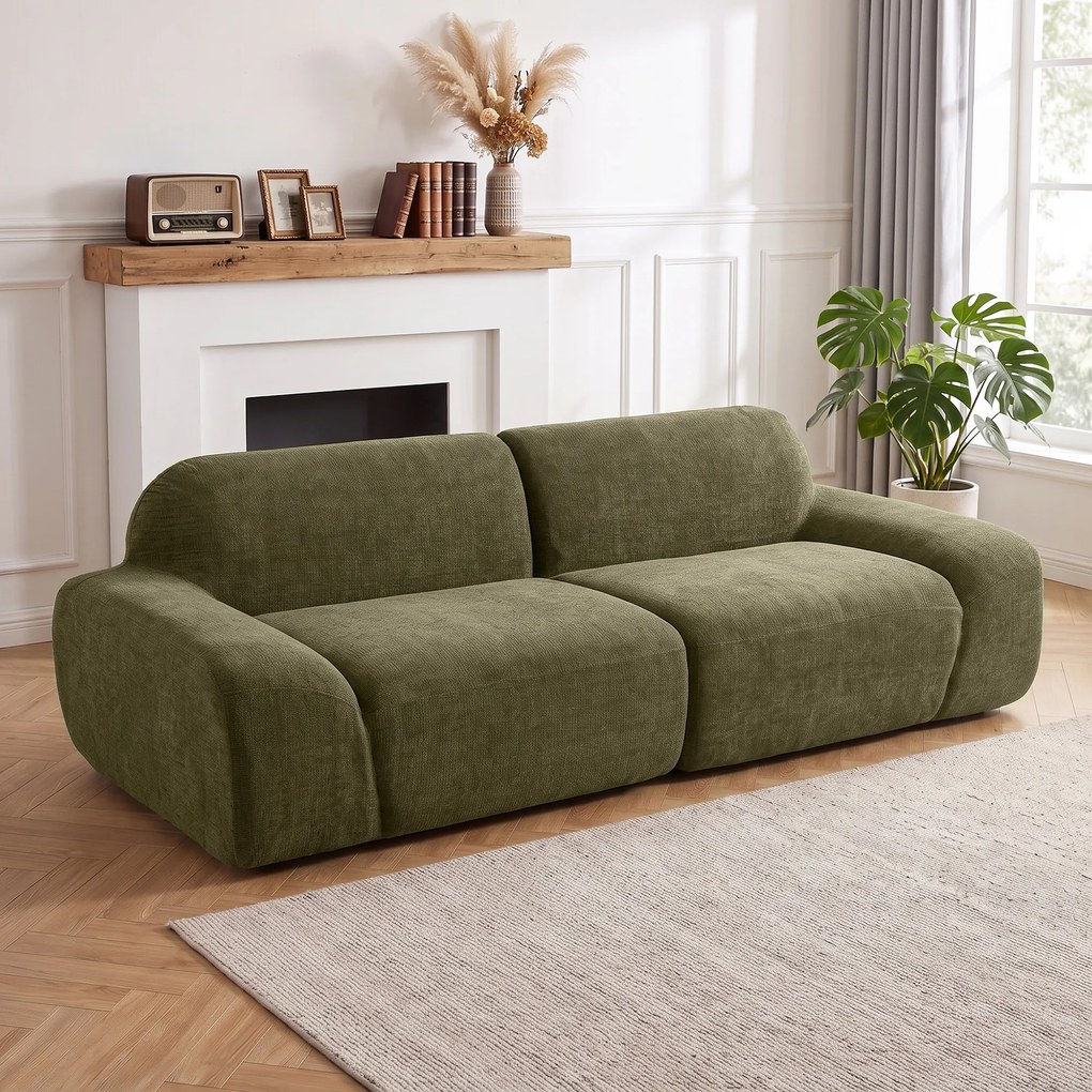 HOMCOM Sofa 3-osobowa, zaokrąglona i bezramowa, z przestronnym siedziskiem, grubo tapicerowana, bez montażu, Ciemnozielony | Aosom PL