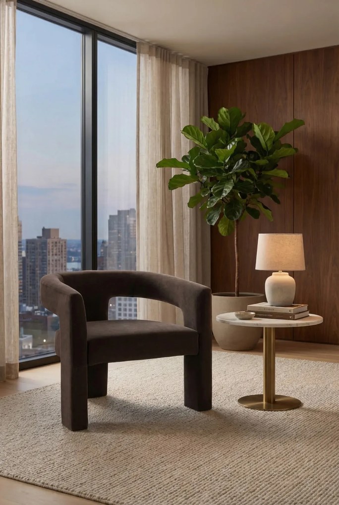 Brązowy nowoczesny fotel wypoczynkowy welurowy M5-C01