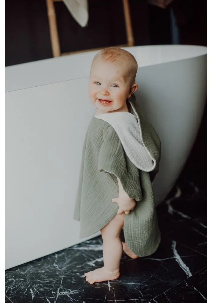 Muślinowe poncho dziecięce w kolorze khaki rozmiar S – Malomi Kids