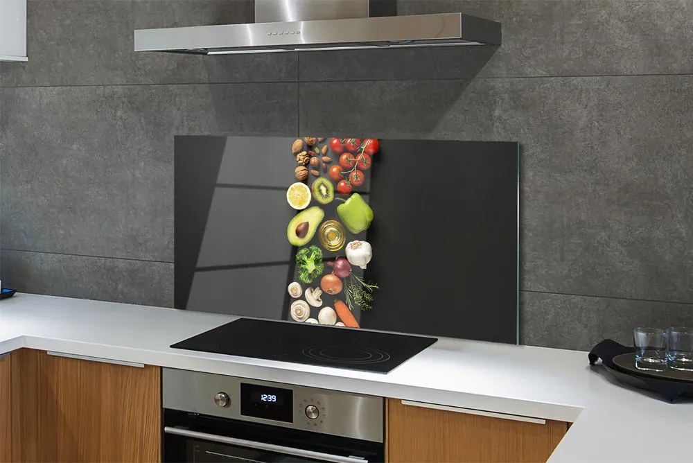 Panel szklany do Kuchni Kompozycja: Cytryna, Awokado i Marchew