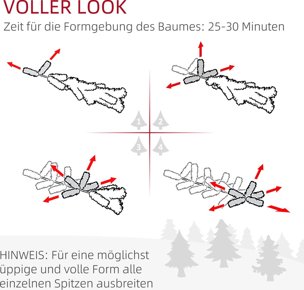 HOMCOM Choinka 190 cm, bardzo realistyczna, 570 gałęzi, niepalna, stabilna podstawa, Zielony | Aosom PL