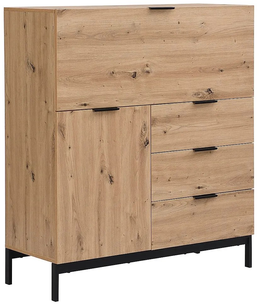 Sekretarzyk z 2 drzwiczkami i 3 szufladami - MDF i metal - Kolor: Naturalne drewno - ERWIN