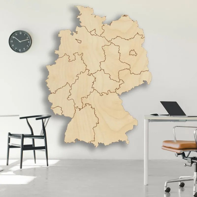 Drewniana mapa ścienna Niemiec - 16 elementów | DOUU