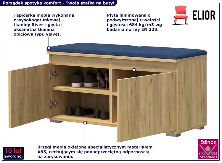 Nowoczesna szafka na buty z siedziskiem dąb craft + granat - Risix 4X