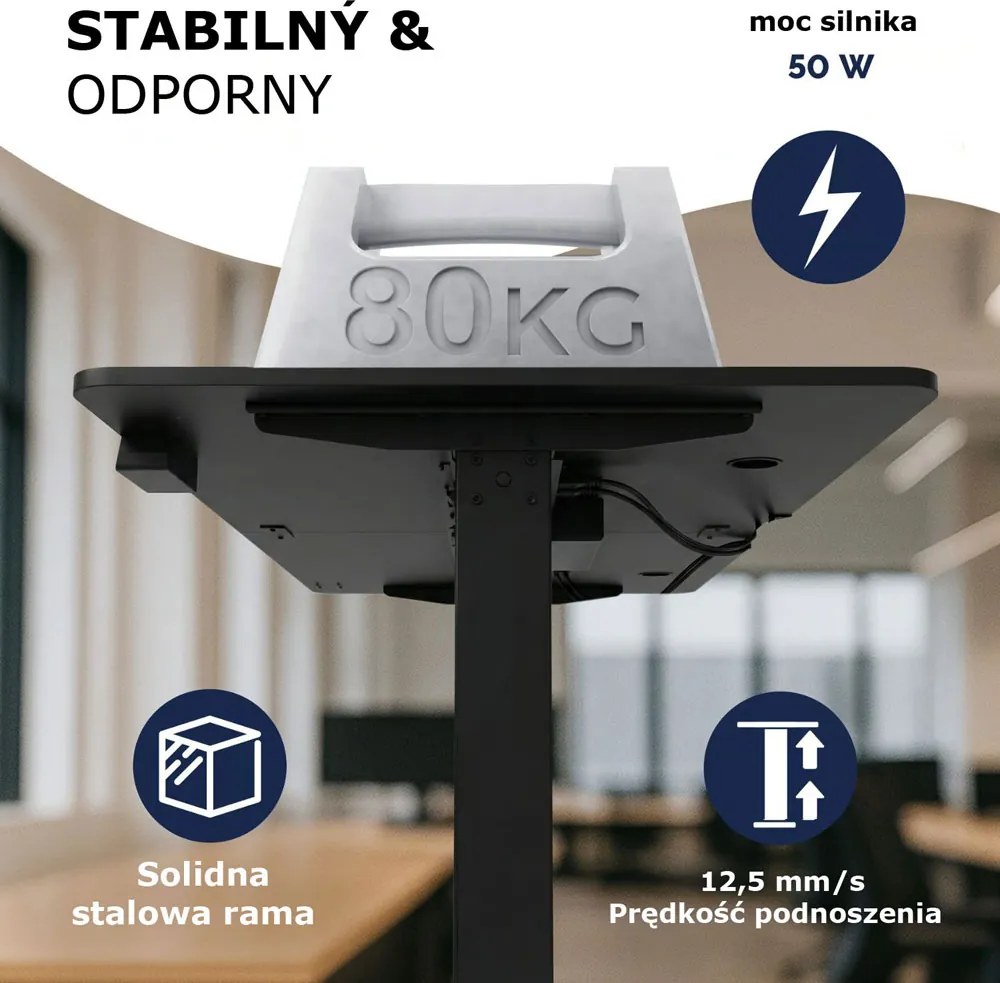 Regulowane biurko biurowe FLEXI, 160x75x72–117cm, czarne Casaria