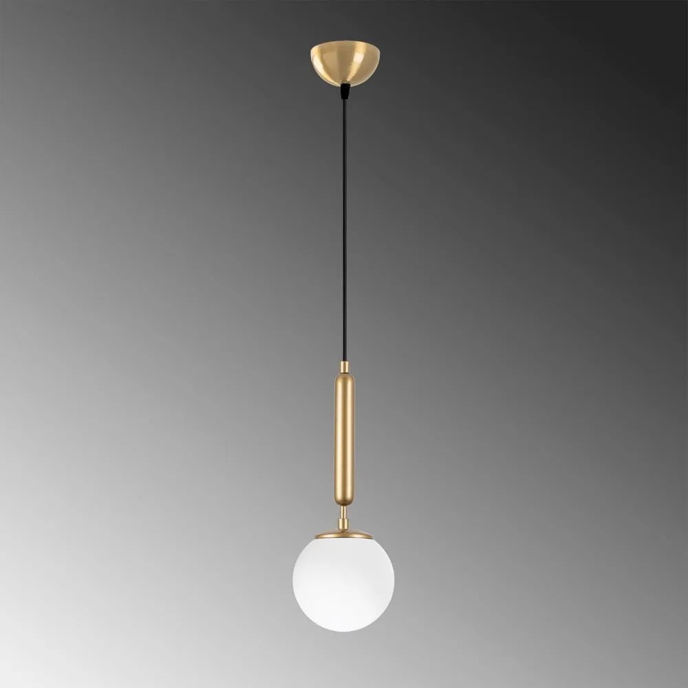 Biała/w kolorze mosiądzu lampa wisząca ze szklanym kloszem ø 15 cm King – Opviq lights