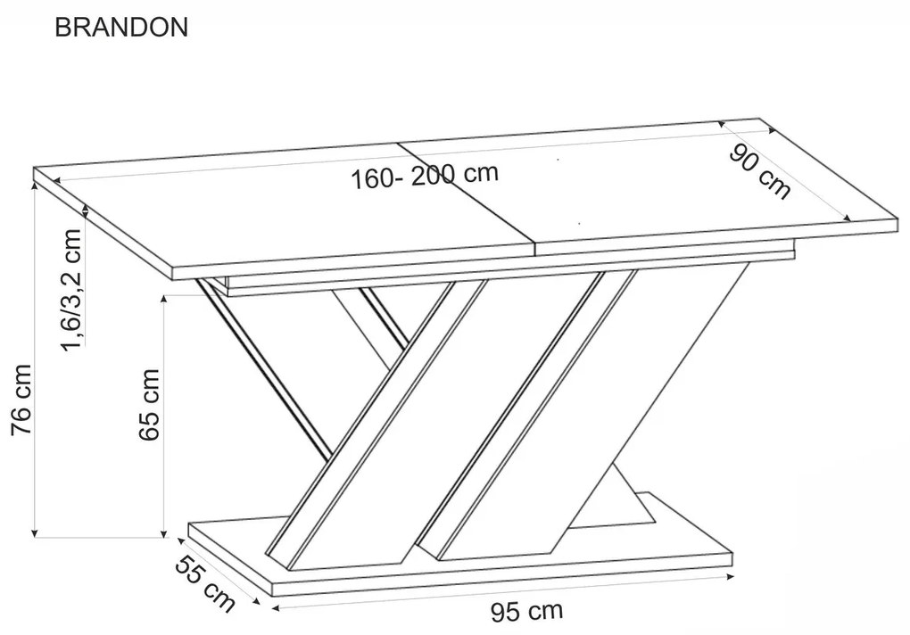 Stół do Jadalni Rozkładany płyta kaszmir/dąb cremona 160-200/90/77 BRANDON