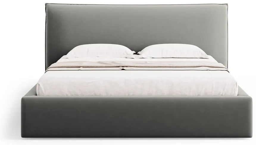 Szare tapicerowane łóżko dwuosobowe ze schowkiem i stelażem 140x200 cm Elio – Milo Casa
