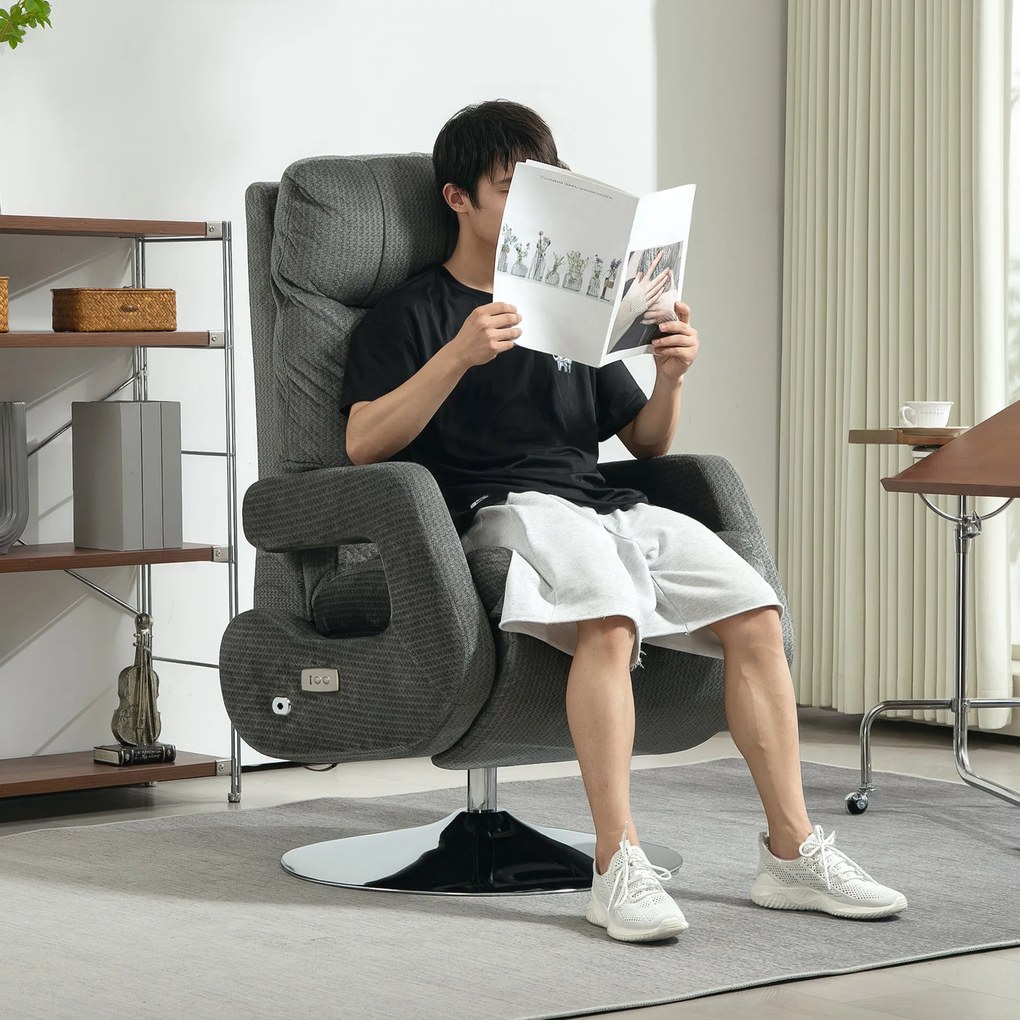 HOMCOM Fotel Relax z Elektryczną Regulacją, USB i Podnóżkiem, Wykończenie Aksamitne, Obrotowy, Regulowany, Szary
