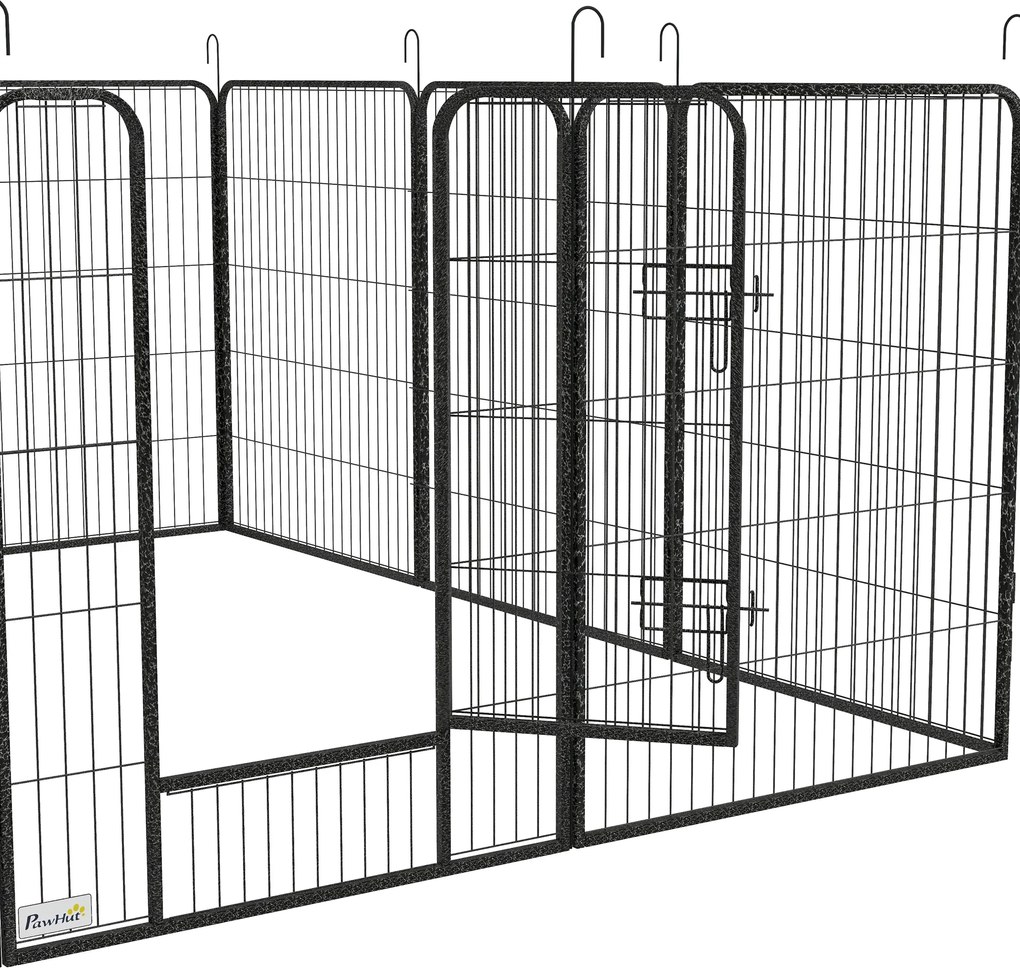 PawHut Zagroda dla szczeniąt, 12 paneli, składana z 2 drzwiami, 12 stalowych paneli, każdy 80 x 100 cm, szara | Aosom PL