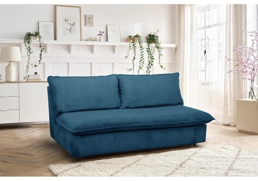 Niebieska sztruksowa rozkładana sofa 184 cm Isadora – Bobochic Paris