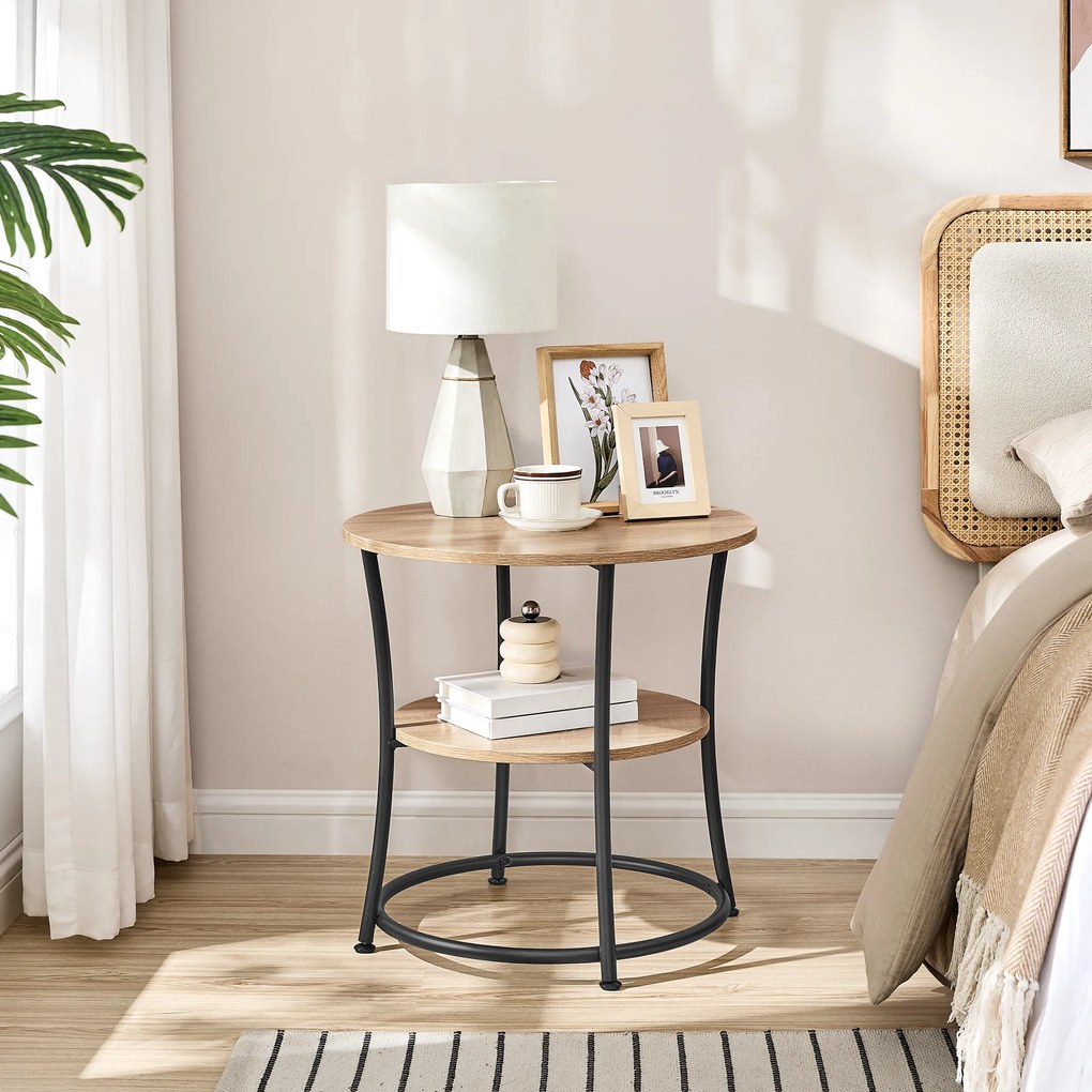 Stolik Kawowy Okrągły z Półką - sonoma - LET056B11