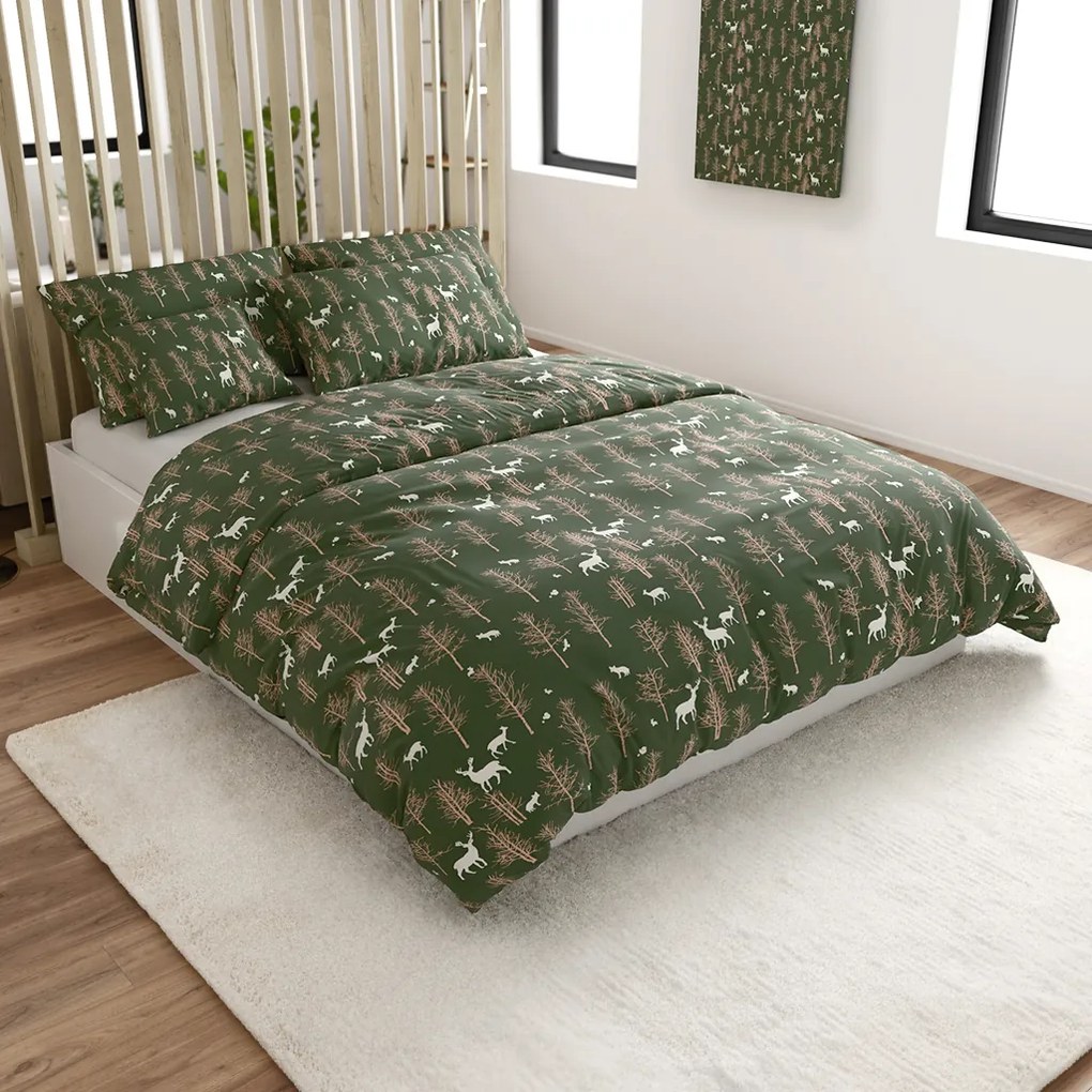 PrzytulneMieszkanie.pl PrzytulneMieszkanie.pl Pościel z mikrofibry OAK DEER ciemnozielony Rozmiar pościeli: 2 szt 70 x 90 cm | 200 x 220 cm