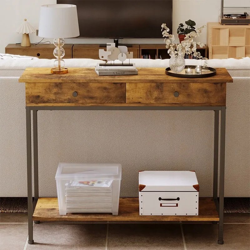 Konsola komoda stolik ciemny brąz loft industrialny retro z szufladami