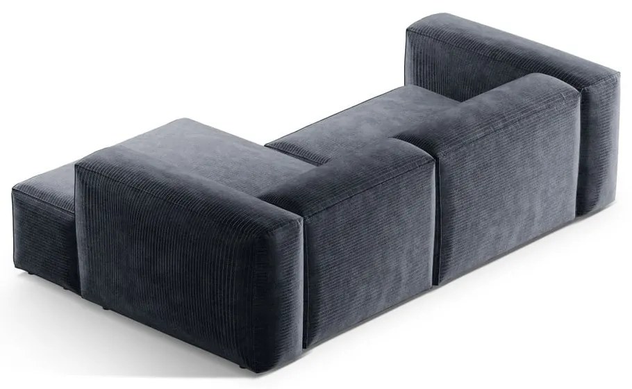 Szaroniebieski sztruksowy narożnik (prawostronny/z szezlongiem) Bergamo – Cosmopolitan Design