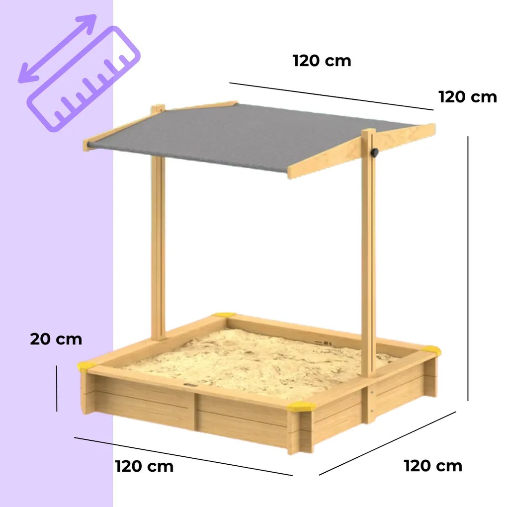 Piaskownica z baldachimem SANDY, drewno świerkowe, 120x120x120cm Jurhan