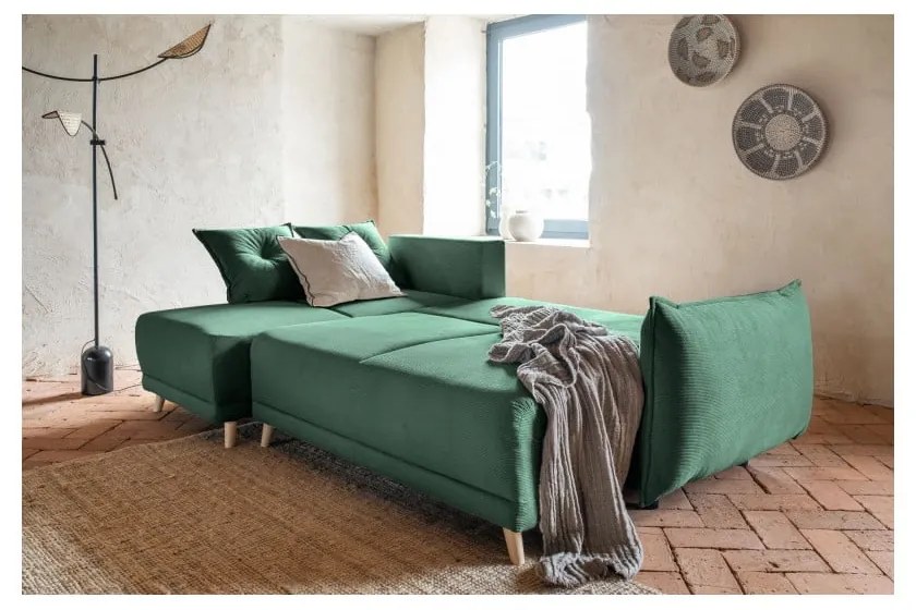 Zielony sztruksowy rozkładany narożnik (strona zmienna) Lazy Lukka – Miuform