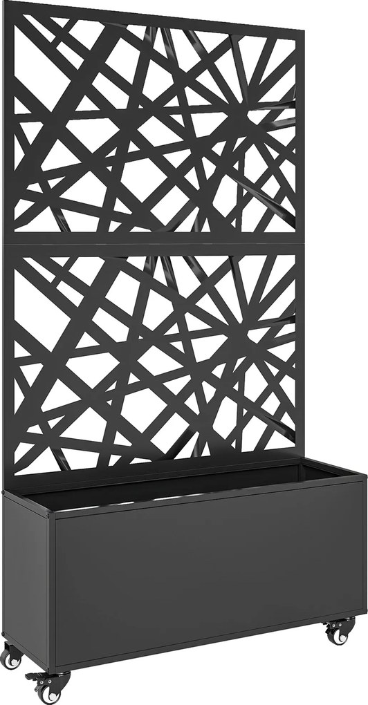 Outsunny Donica z parawanem Doniczka na kółkach z trejażem 90 x 30 x 160 cm Metal Czarny | Aosom PL