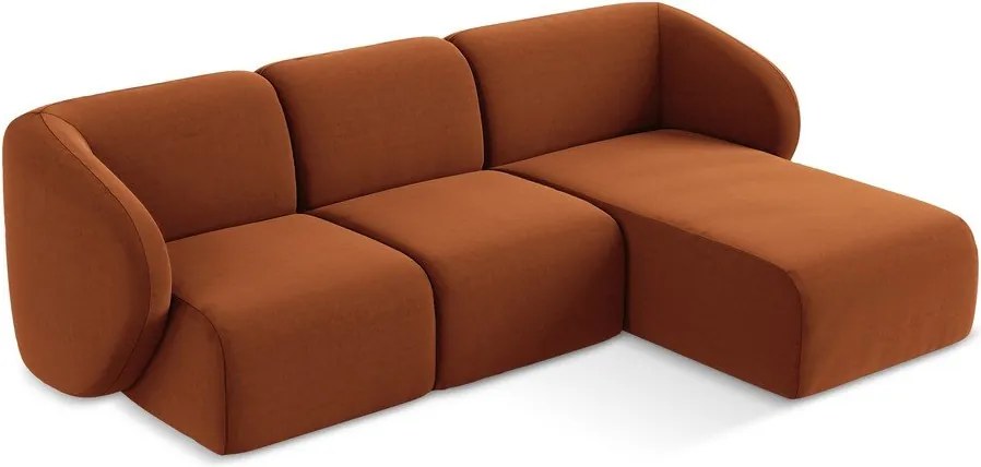 Aksamitny narożnik (prawostronny/z szezlongiem) w kolorze terakoty Lani – Makamii