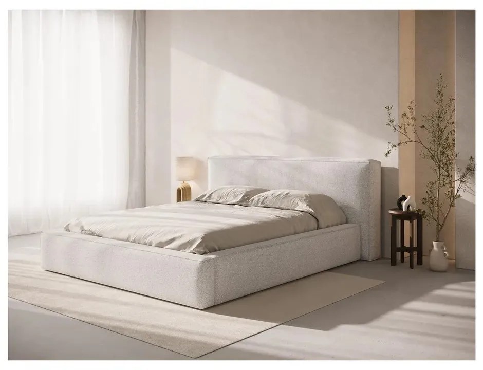 Jasnoszare tapicerowane łóżko dwuosobowe ze schowkiem ze stelażem 180x200 cm Simon Olivia – Micadoni