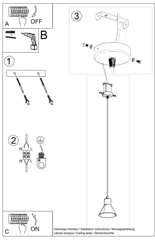 Czarna lampa wisząca z metalowym kloszem 14x14 cm Martina – Sollux
