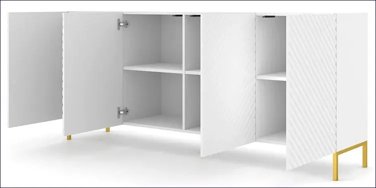 Długa komoda 200 cm biały mat + złote nóżki - Resa 4X