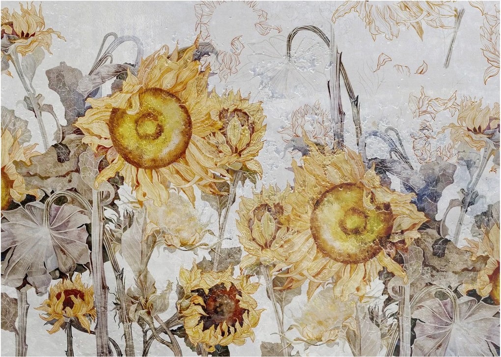 Obraz - Słoneczniki na ścianie (70x50 cm)