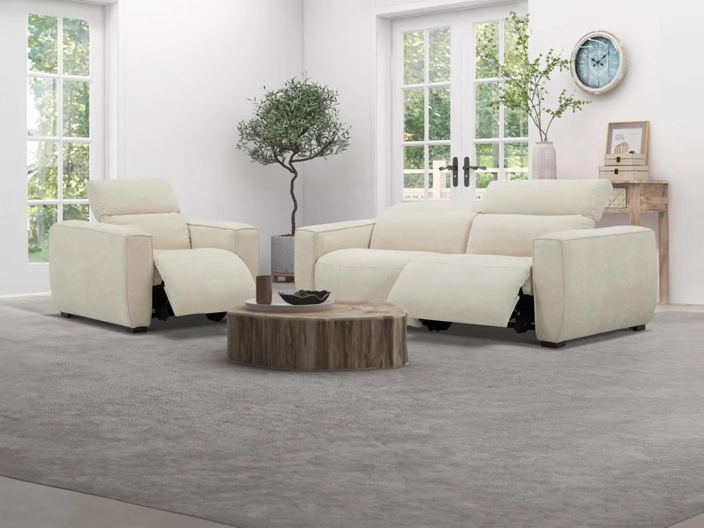 Kanapa 3-osobowa i fotel z elektryczną funkcją relax i beżową tapicerką - LAGUNDI