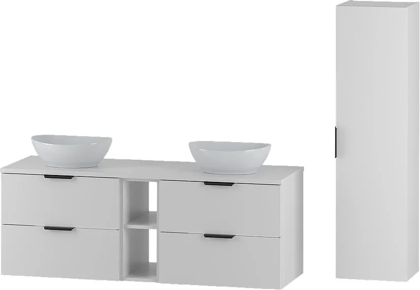 Biały Zestaw do Łazienki 140cm Szafka Regał Blat Umywalka Słupek Pile