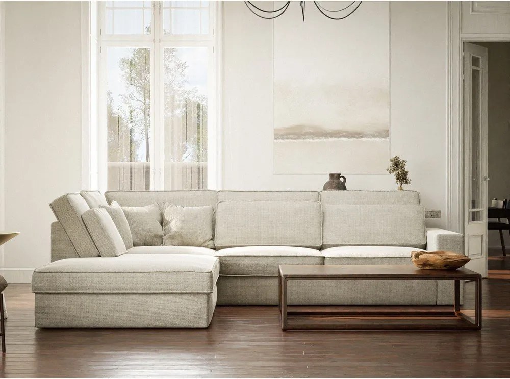 Szarobeżowy narożnik z tkaniny szenilowej (lewostronny/w kształcie litery L) Kirou – Maison de Rêve