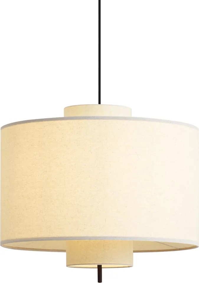 Lampa wisząca Japandi czarna z białym lnianym kloszem 50cm - Rieu