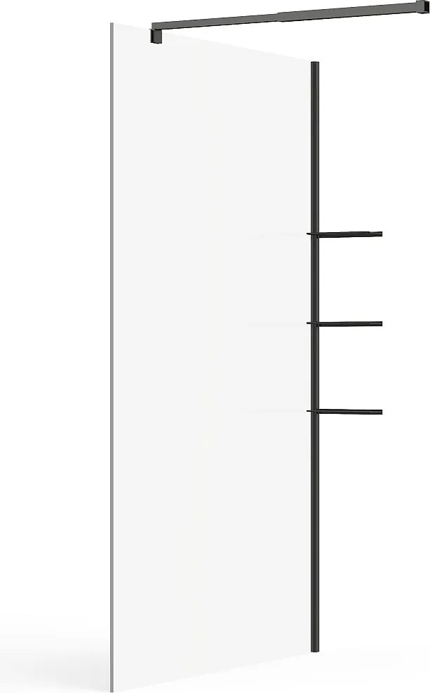 Ścianka prysznicowa do kabiny walk-in z półkami - Czarny mat - Szkło 6 mm - 120 x 200 cm - DAREN