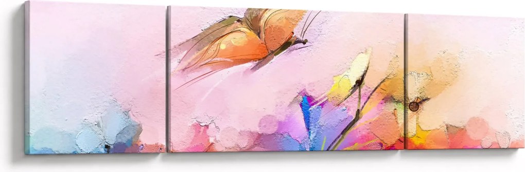 Obraz - Motyl nad kwiatem, abstrakcja (170x50 cm)