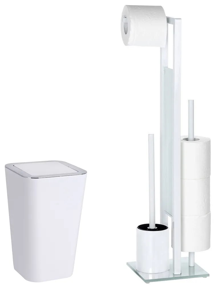 Zestaw: Stojak na papier toaletowy i szczotkę do WC, RIVALTA WHITE + kosz na śmieci CANDY WHITE - 6 l, WENKO