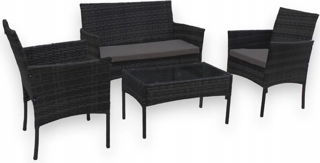 Zestaw mebli ogrodowych - sofa fotele i stolik Natal 010 czarny