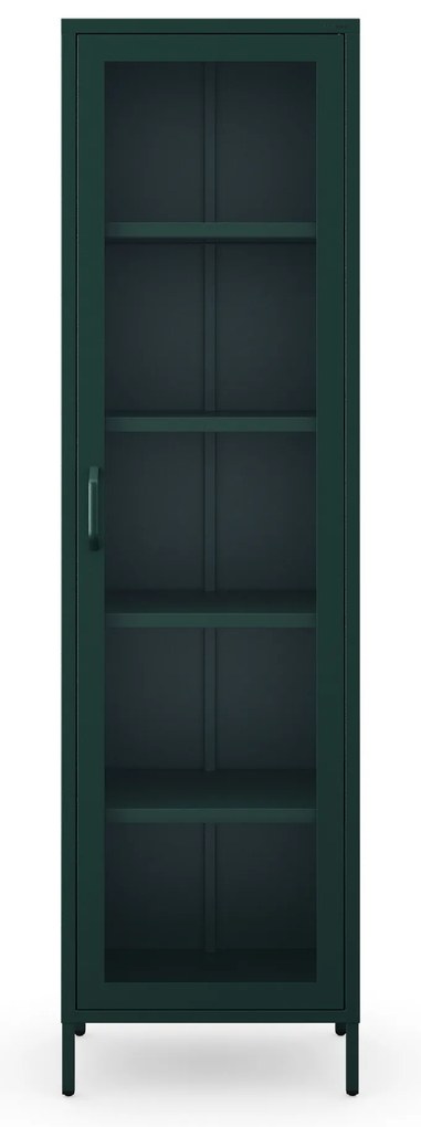 Witryna szklana wąska na nóżkach do salonu butelkowa zieleń, 500x1800x350 mm: LUIGI Modern