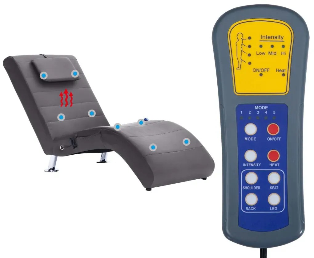 Masujący fotel typu szezlong z szarej ekoskóry E1-D47