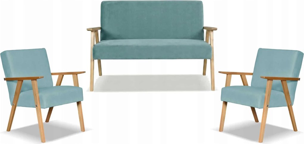 Zestaw mebli PRL retro SOLER sofa fotele Family Meble turkus welur Hunter