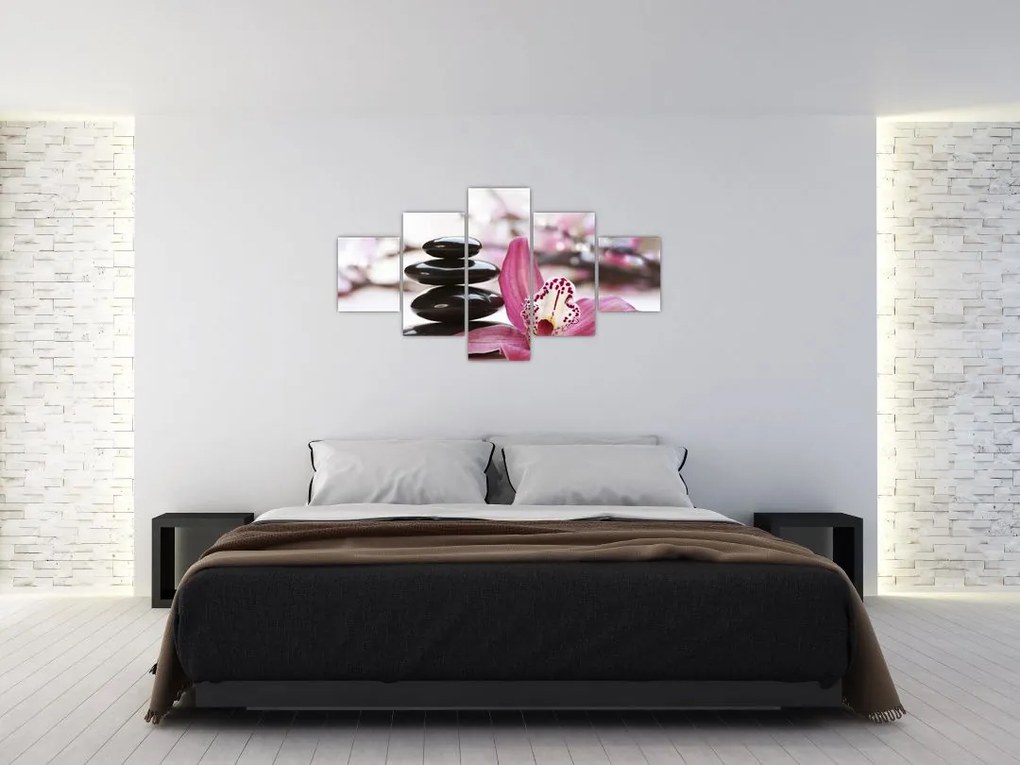 Obraz kamieni do masażu i storczyków (125x70 cm)
