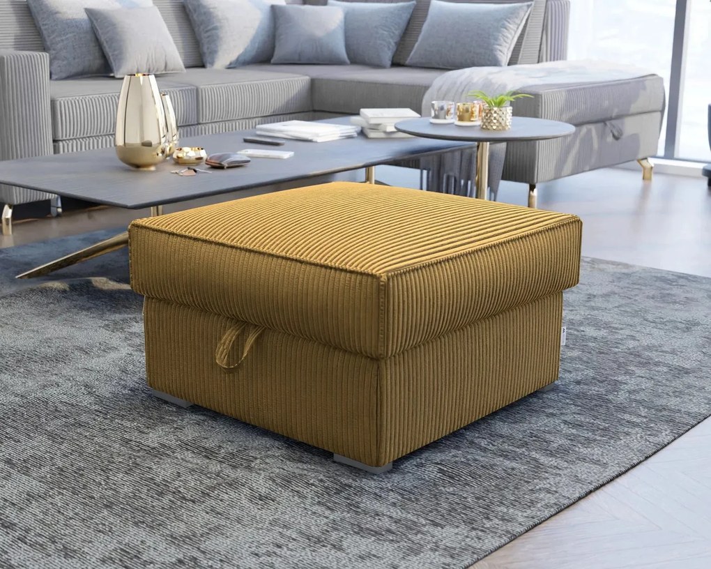 Musztardowy taboret SMART COSARO z miejscem do przechowywania 65x65 cm